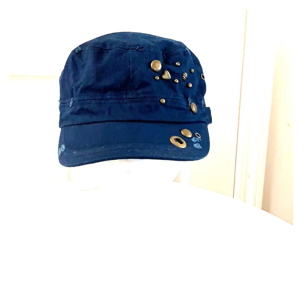 Navy Blue Brimmed Cap with Bronze Hardware